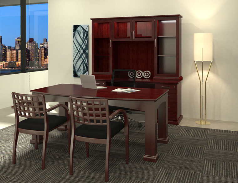 Emerald Bow-front Executive Desk Table with Credenza and Hutch