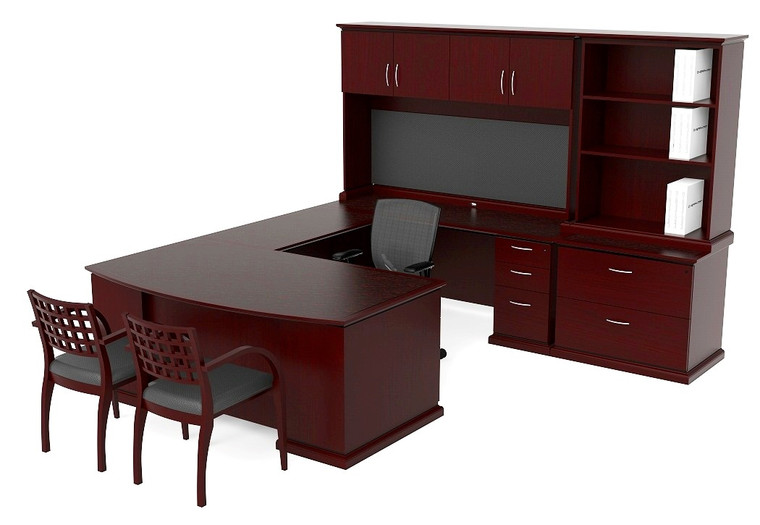 Emerald Executive 84" Bowfront U-Shape Desk with Hutch and Lateral File/Hutch