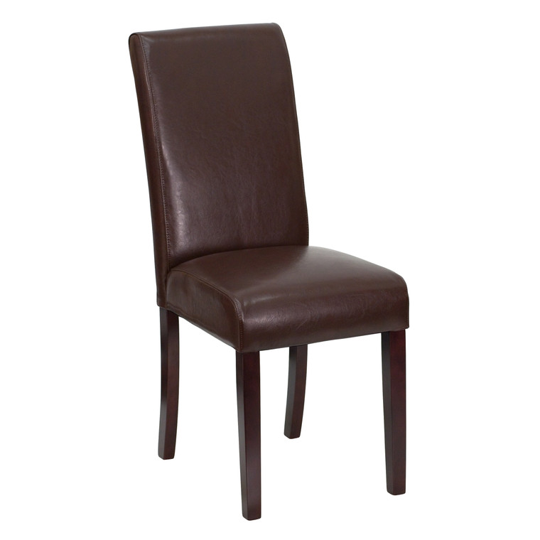 Traditional Brown LeatherSoft Upholstered Panel Back Parsons Dining Chair