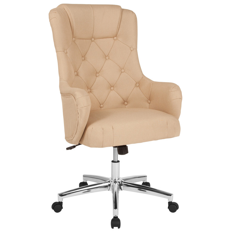 Chambord Home and Office Upholstered High Back Chair in Beige Fabric