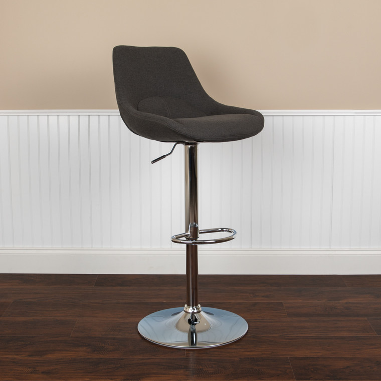 Contemporary Black Fabric Adjustable Height Barstool with Chrome Base