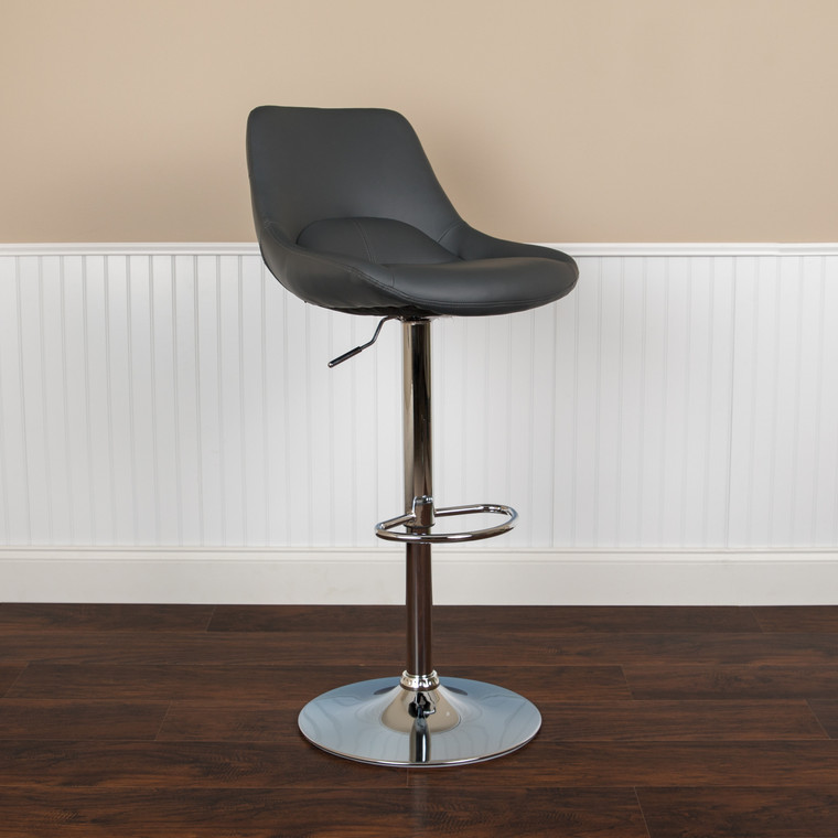 Contemporary Gray Vinyl Adjustable Height Barstool with Chrome Base