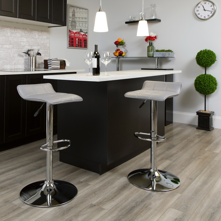 Contemporary Gray Vinyl Adjustable Height Barstool with Quilted Wave Seat and Chrome Base Contemporary Gray Vinyl Adjustable Height Barstool with Quilted Wave Seat and Chrome Base