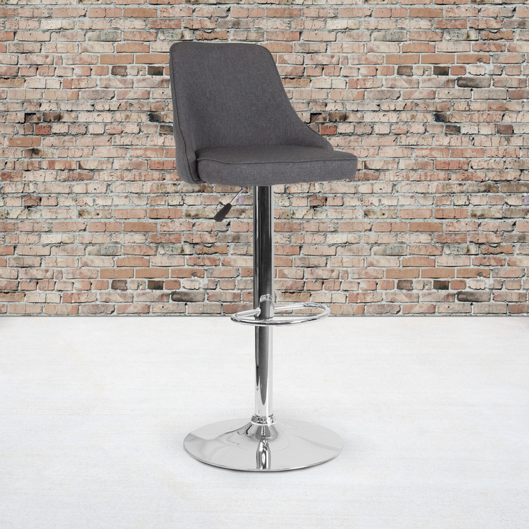 Trieste Contemporary Adjustable Height Barstool in Dark Gray Fabric