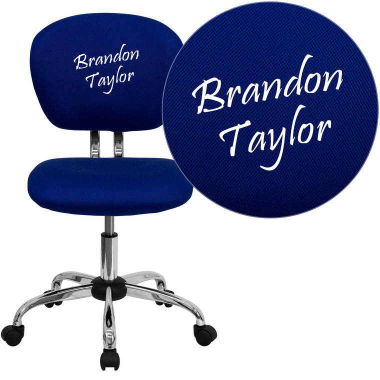 Embroidered Mid-Back Blue Mesh Padded Swivel Task Office Chair with Chrome Base