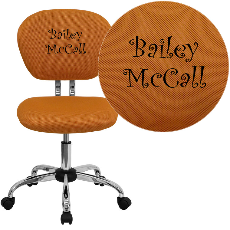 Embroidered Mid-Back Orange Mesh Padded Swivel Task Office Chair with Chrome Base