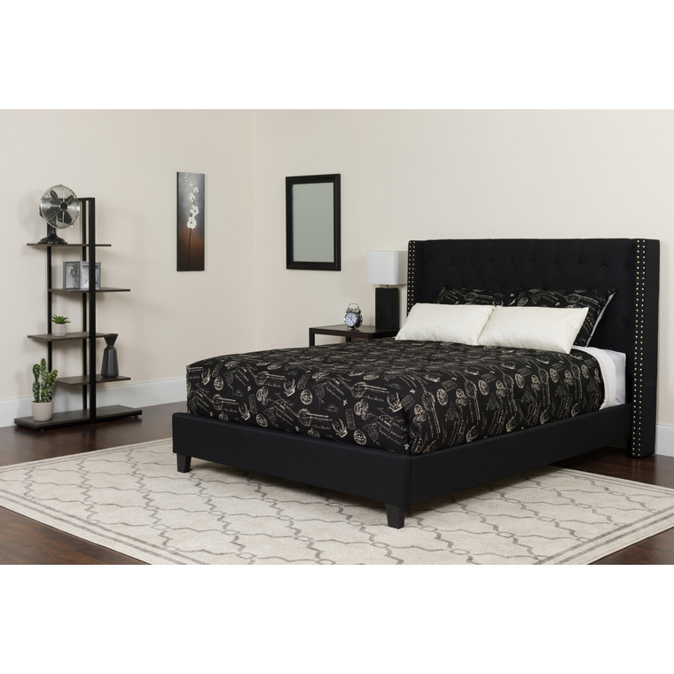 Riverdale Twin Size Tufted Upholstered Platform Bed in Black Fabric with Memory Foam Mattress Riverdale Twin Size Tufted Upholstered Platform Bed in Black Fabric with Memory Foam Mattress