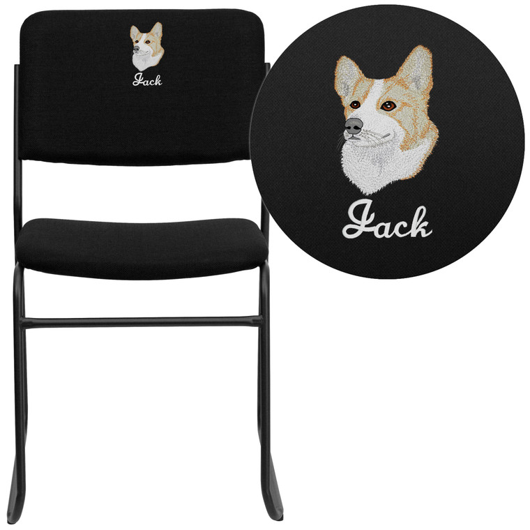 Embroidered HERCULES Series 500 lb. Capacity High Density Black Fabric Stacking Chair with Sled Base