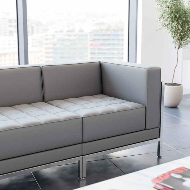 Hercules Imagination Series Contemporary Gray Leathersoft Right Corner Chair with Encasing Frame