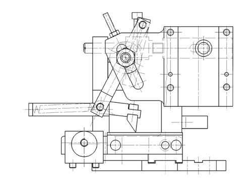 Technical line drawing of a 1928498203 Bosch - Matrix 1.2 SWS Crimping Applicator (0.35–0.50 mm²) showing side view with crimping mechanism, linkage arms, and mounting base for automated wire processing machines.