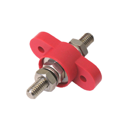 Red VTE 77225N02 electrical power post featuring two threaded terminals, an insulated mounting body, and fastening hardware.