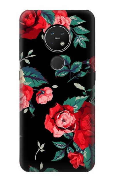 S3112 Rose Floral Pattern Black Case Cover Custodia per Nokia 7.2