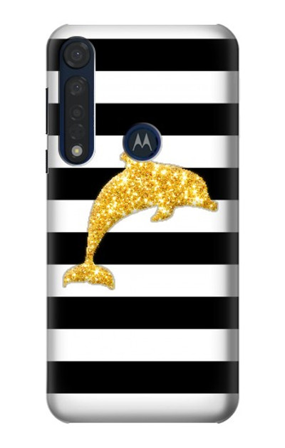 S2882 Black and White Striped Gold Dolphin Case Cover Custodia per Motorola Moto G8 Plus