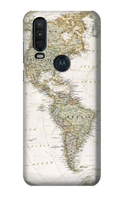 S0604 World Map Case Cover Custodia per Motorola One Action (Moto P40 Power)