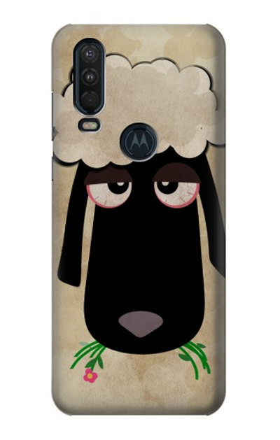 S2826 Cute Cartoon Unsleep Black Sheep Case Cover Custodia per Motorola One Action (Moto P40 Power)