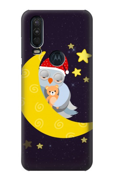 S2849 Cute Sleepy Owl Moon Night Case Cover Custodia per Motorola One Action (Moto P40 Power)