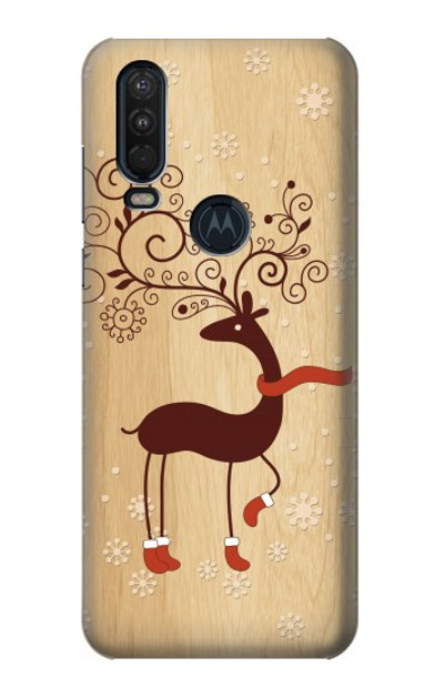 S3081 Wooden Raindeer Graphic Printed Case Cover Custodia per Motorola One Action (Moto P40 Power)