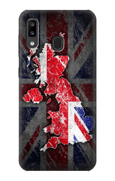 S2936 UK British Flag Map Case Cover Custodia per Samsung Galaxy A20, Galaxy A30