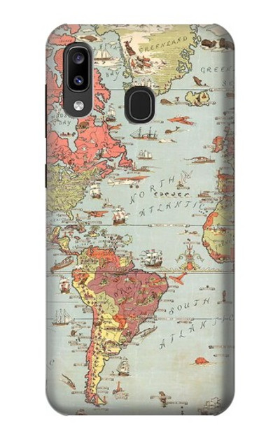 S3418 Vintage World Map Case Cover Custodia per Samsung Galaxy A20, Galaxy A30