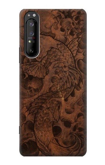 S3405 Fish Tattoo Leather Graphic Print Case Cover Custodia per Sony Xperia 1 II