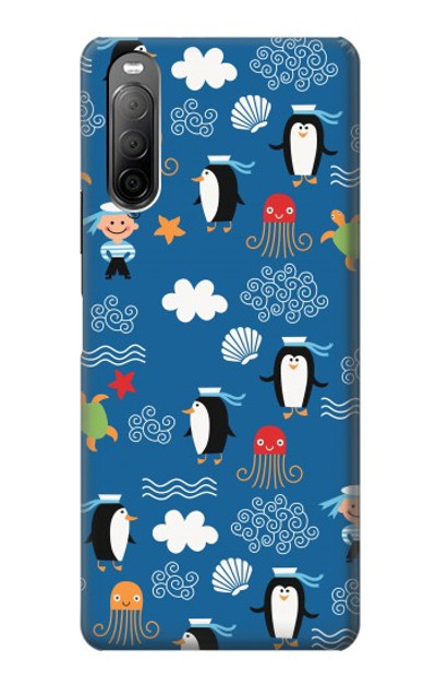 S2572 Marine Penguin Pattern Case Cover Custodia per Sony Xperia 10 II