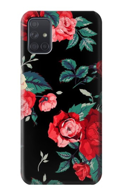 S3112 Rose Floral Pattern Black Case Cover Custodia per Samsung Galaxy A71 5G