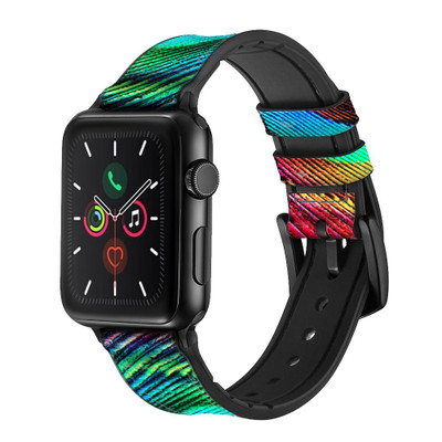 CA0059 Peacock Leather & Silicone Smart Watch Band Strap For Apple Watch iWatch