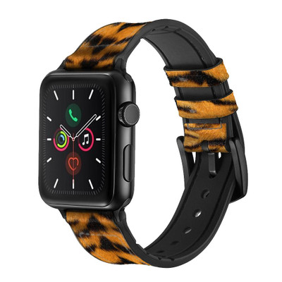 CA0074 Tiger Skin Graphic Print Leather & Silicone Smart Watch Band Strap For Apple Watch iWatch