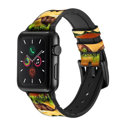 CA0098 Hamburger Leather & Silicone Smart Watch Band Strap For Apple Watch iWatch