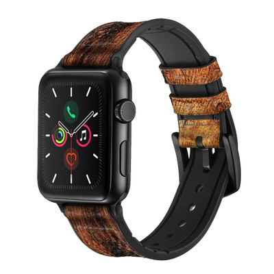 CA0156 Wood Skin Graphic Leather & Silicone Smart Watch Band Strap For Apple Watch iWatch