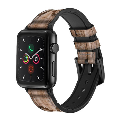 CA0239 Goat Wood Graphic Printed Leather & Silicone Smart Watch Band Strap For Apple Watch iWatch