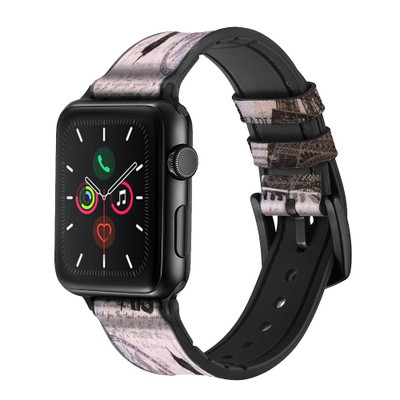 CA0244 Paris Postcard Eiffel Tower Leather & Silicone Smart Watch Band Strap For Apple Watch iWatch