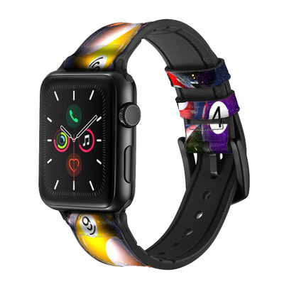 CA0251 Billiard Pool Ball Leather & Silicone Smart Watch Band Strap For Apple Watch iWatch