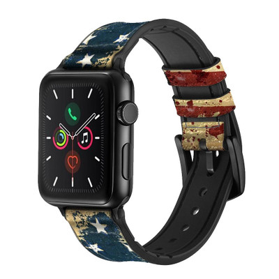 CA0276 Old American Flag Leather & Silicone Smart Watch Band Strap For Apple Watch iWatch