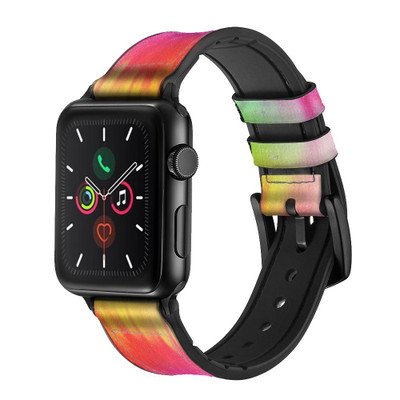 CA0342 Tie Dye Color Leather & Silicone Smart Watch Band Strap For Apple Watch iWatch