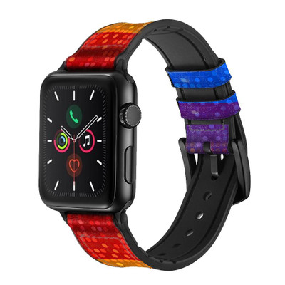 CA0404 Rainbow LGBT Pride Flag Leather & Silicone Smart Watch Band Strap For Apple Watch iWatch