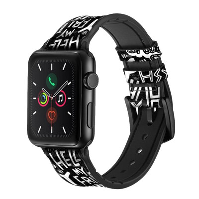 CA0425 Hey Hi Hello Art Pattern Leather & Silicone Smart Watch Band Strap For Apple Watch iWatch