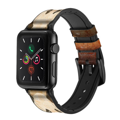 CA0429 Panda Eat Bamboo Vintage Texture Leather & Silicone Smart Watch Band Strap For Apple Watch iWatch
