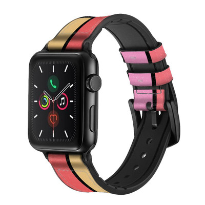 CA0443 Cheek Palette Color Leather & Silicone Smart Watch Band Strap For Apple Watch iWatch
