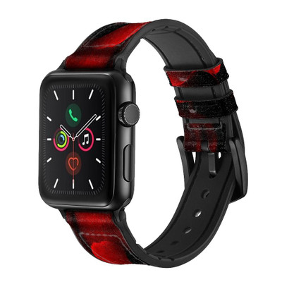 CA0493 Red Rose Leather & Silicone Smart Watch Band Strap For Apple Watch iWatch