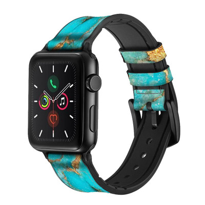CA0499 Aqua Turquoise Stone Leather & Silicone Smart Watch Band Strap For Apple Watch iWatch