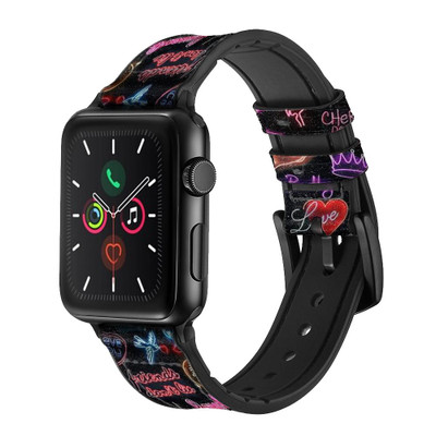 CA0731 Vintage Neon Graphic Leather & Silicone Smart Watch Band Strap For Apple Watch iWatch