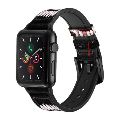 CA0813 Vampire Teeth Bloodstain Leather & Silicone Smart Watch Band Strap For Apple Watch iWatch