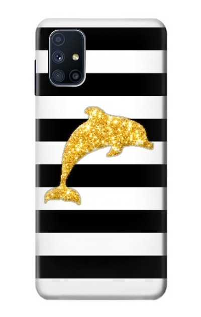 S2882 Black and White Striped Gold Dolphin Case Cover Custodia per Samsung Galaxy M51