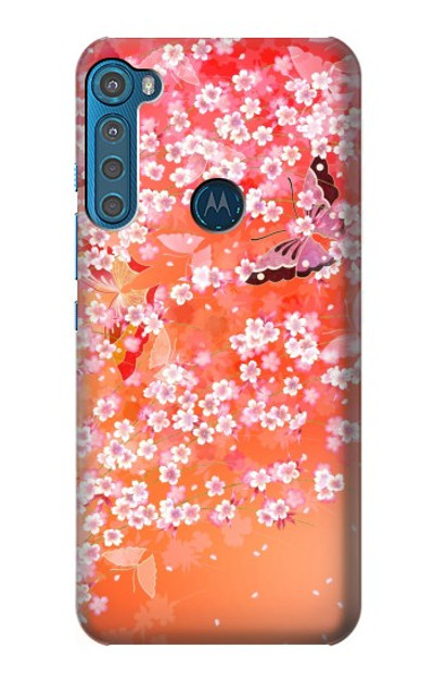 S2543 Japanese Kimono Style Flower Pattern Case Cover Custodia per Motorola One Fusion+