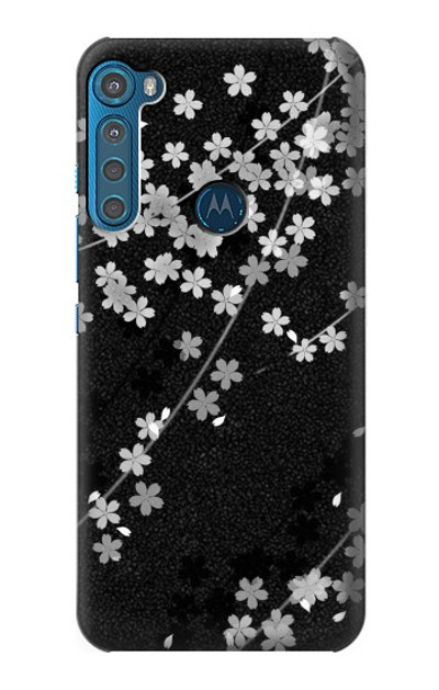S2544 Japanese Kimono Style Black Flower Pattern Case Cover Custodia per Motorola One Fusion+