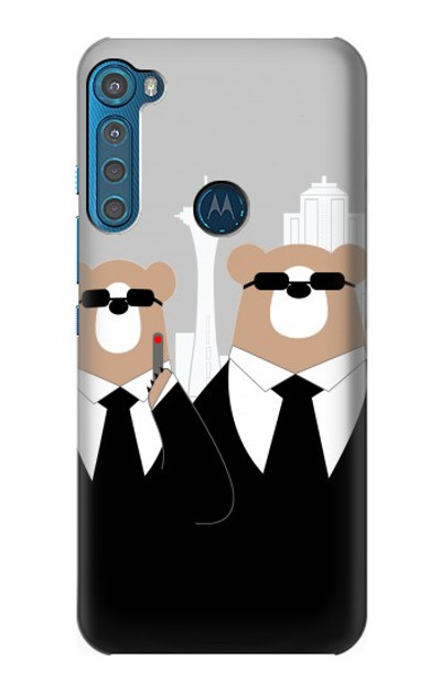 S3557 Bear in Black Suit Case Cover Custodia per Motorola One Fusion+