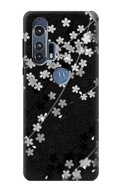 S2544 Japanese Kimono Style Black Flower Pattern Case Cover Custodia per Motorola Edge+