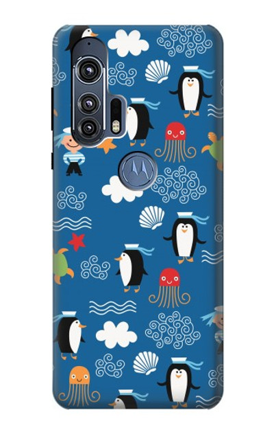 S2572 Marine Penguin Pattern Case Cover Custodia per Motorola Edge+