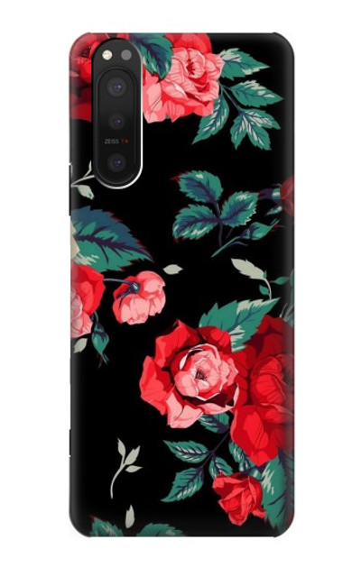 S3112 Rose Floral Pattern Black Case Cover Custodia per Sony Xperia 5 II